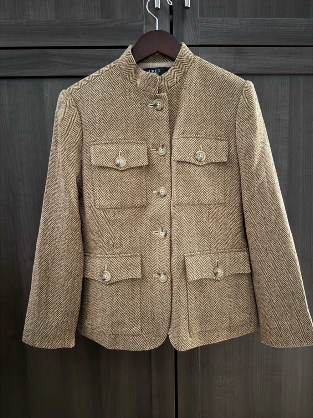 Lauren Ralph Lauren Linen Blend Herringbone Women’s Blazer, Tan, Size 4
